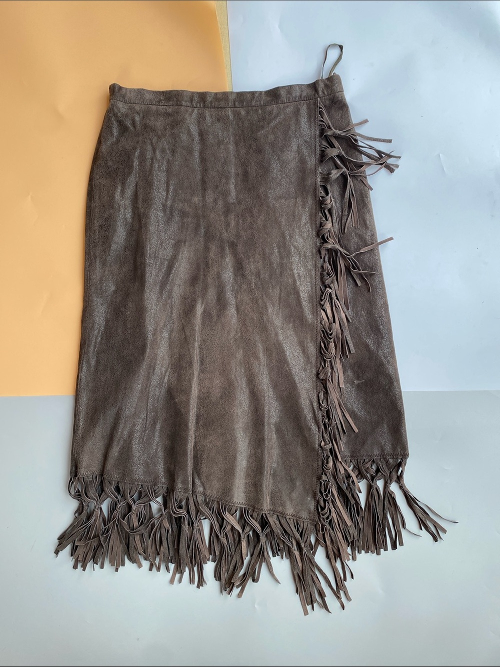Fringed Suede Midi Skirt - Taupe